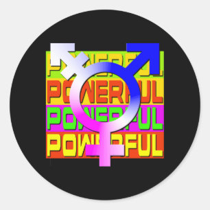 Trans Pride POWERFUL Color Banners Classic Round Sticker