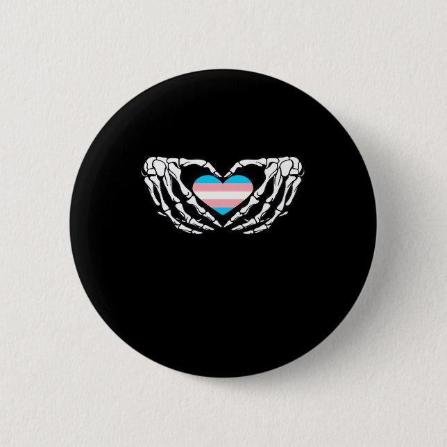 Trans Pride Skeleton Halloween Goth Heart Creative Button (Front)