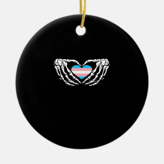 Trans Pride Skeleton Halloween Goth Heart Creative Ceramic Ornament (Front)