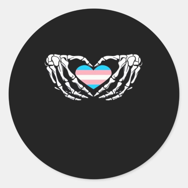 Trans Pride Skeleton Halloween Goth Heart Creative Classic Round Sticker (Front)
