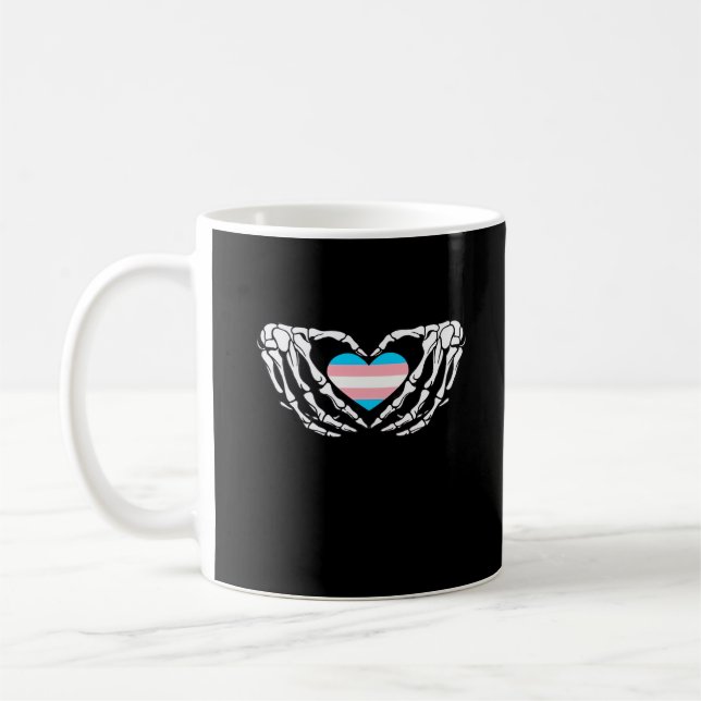 Trans Pride Skeleton Halloween Goth Heart Creative Coffee Mug (Left)