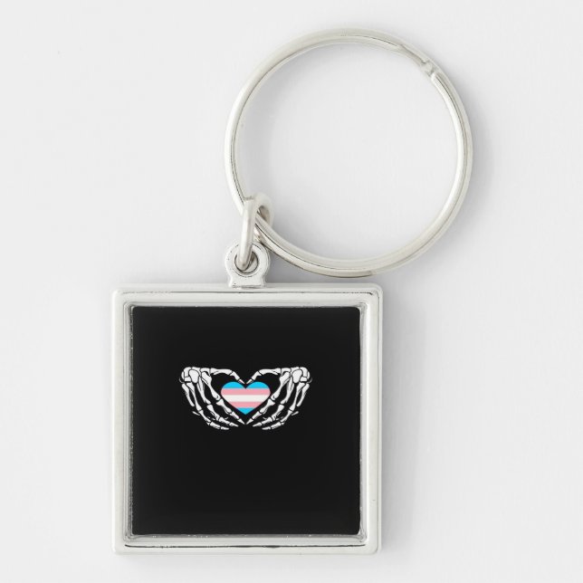 Trans Pride Skeleton Halloween Goth Heart Creative Keychain (Front)