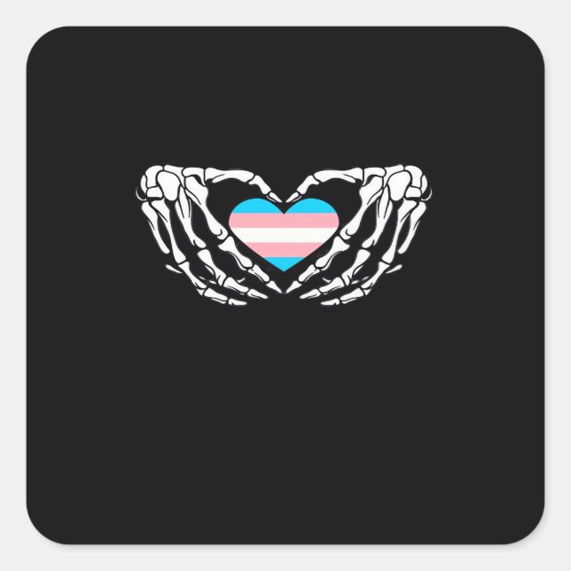 Trans Pride Skeleton Halloween Goth Heart Creative Square Sticker (Front)