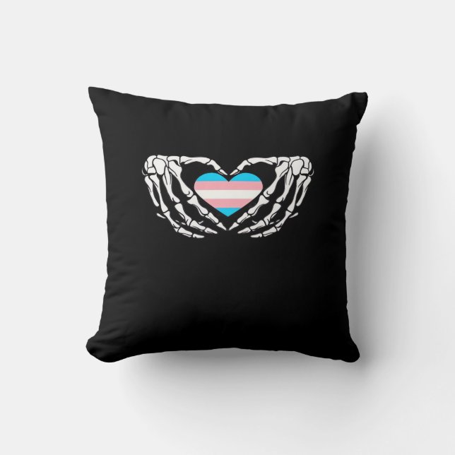 Trans Pride Skeleton Halloween Goth Heart Creative Throw Pillow (Front)