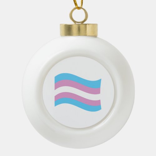 Trans Pride Wavy Flag Ceramic Ball Christmas Ornament