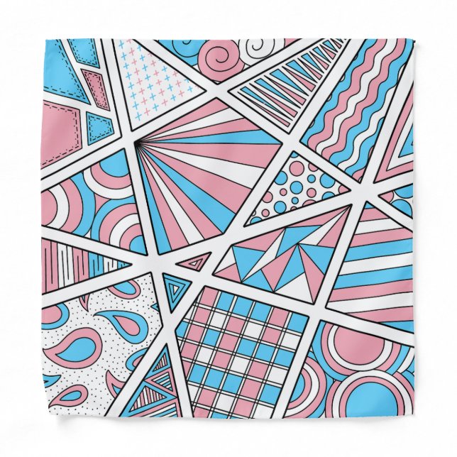 Trans Pride Zen Doodle Abstract Pink Blue White Bandana (Front)