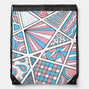 Trans Pride Zen Doodle Abstract Pink Blue White Drawstring Bag