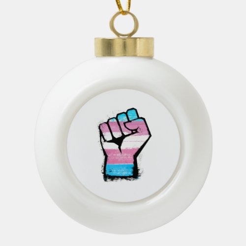Trans Protest Fist Ceramic Ball Christmas Ornament