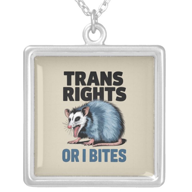 Trans Rights Or I Bites Gay Funny Lgbtq Pride  Silver Plated Necklace (Front)