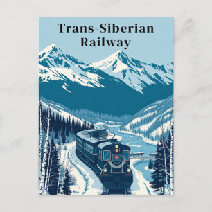 Trans-Siberian Railway Retro Travel Postcard