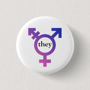 Trans symbol with preferred pronoun THEY Pinback Button