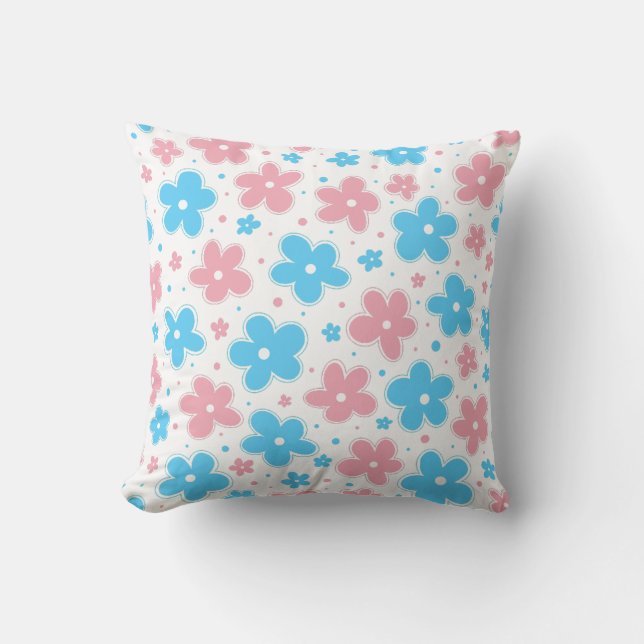 Trans Transgender Pride Flag Flowers Doodle Pastel Throw Pillow (Front)