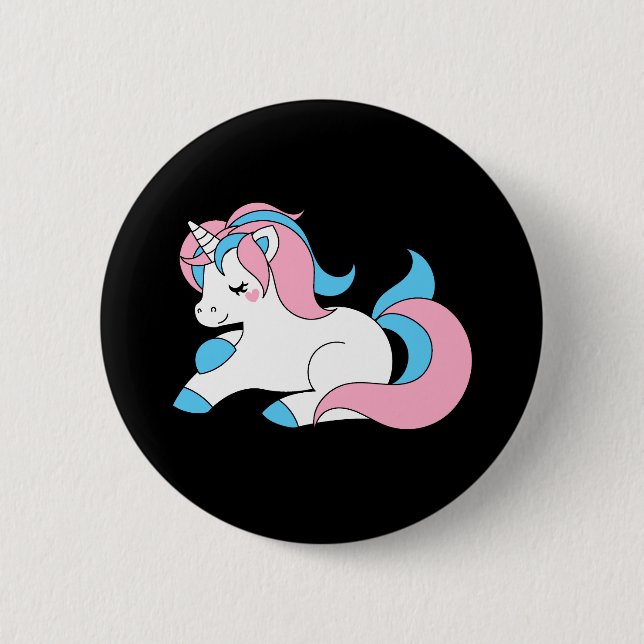 Trans unicorn pinback button (Front)