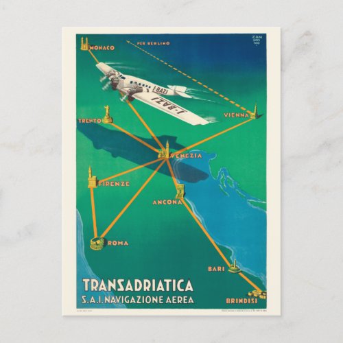 Transadriatica Italy Vintage Poster 1931 Postcard