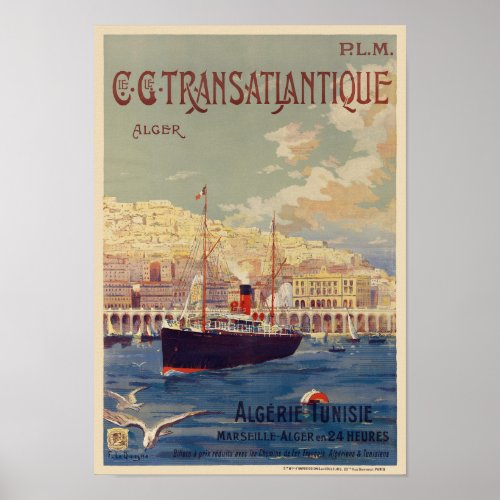 Transatlantique Alger Vintage Poster 1901