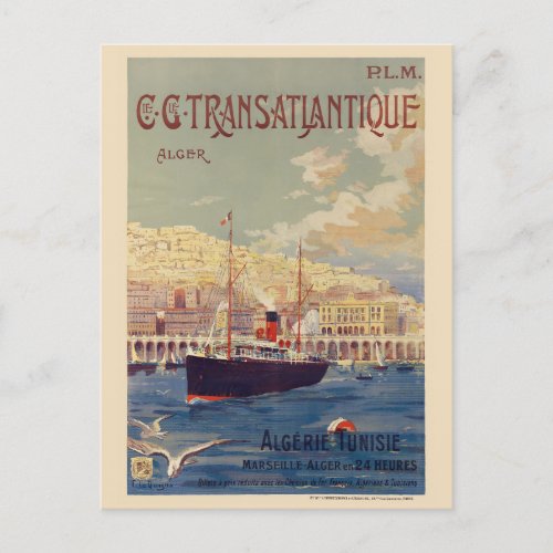 Transatlantique Alger Vintage Poster 1901 Postcard