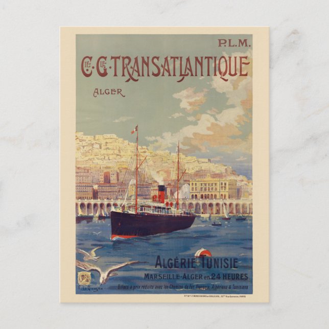 Transatlantique Alger Vintage Poster 1901 Postcard (Front)