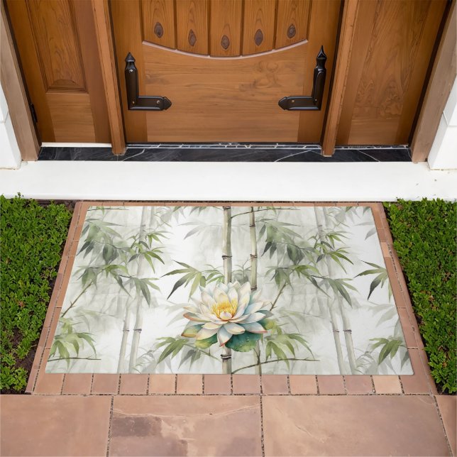 Transcendence Lotus Bamboo Serenity Buddhism Doormat (Outdoor)