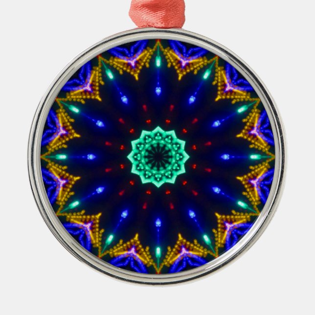 Transcendental Blue Kaleidoscope Circle Wheel Metal Ornament (Front)