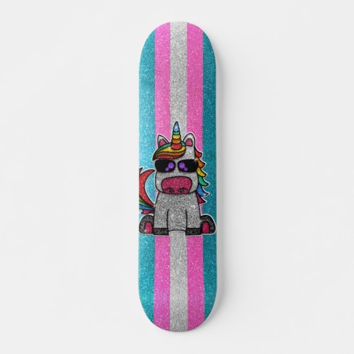 Transexual Pride Flag LGBT Glitter Rainbow Unicorn Skateboard