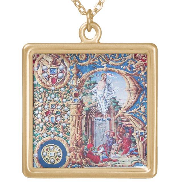 Transfiguration Of Jesus Christ,Angels,R Monogram Gold Plated Necklace (Front)