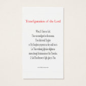 Transfiguration of the Lord Mini-Prayer Card (Back)