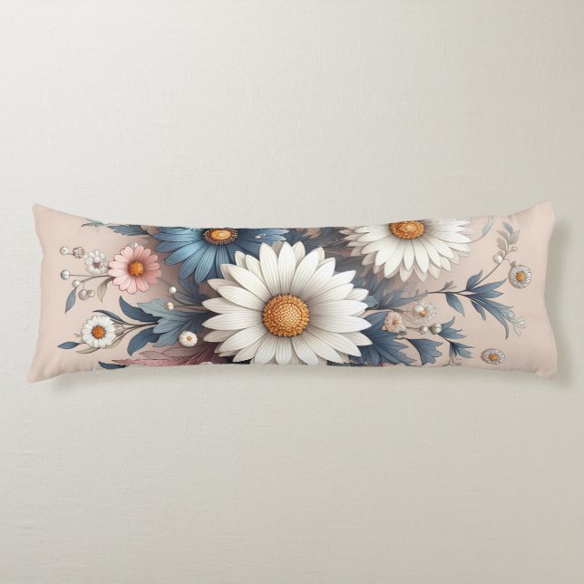 Transform Your Space with Elegant Daisy Floral Body Pillow (Front)