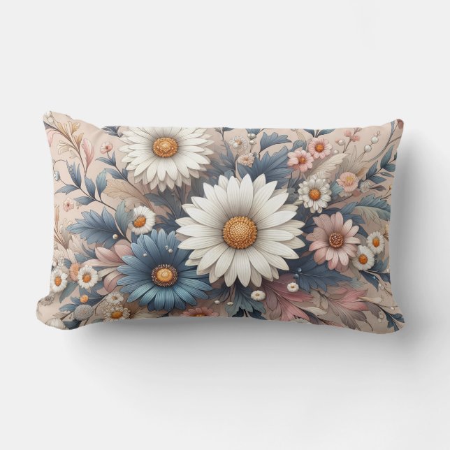 Transform Your Space with Elegant Daisy Floral Lumbar Pillow (Front)