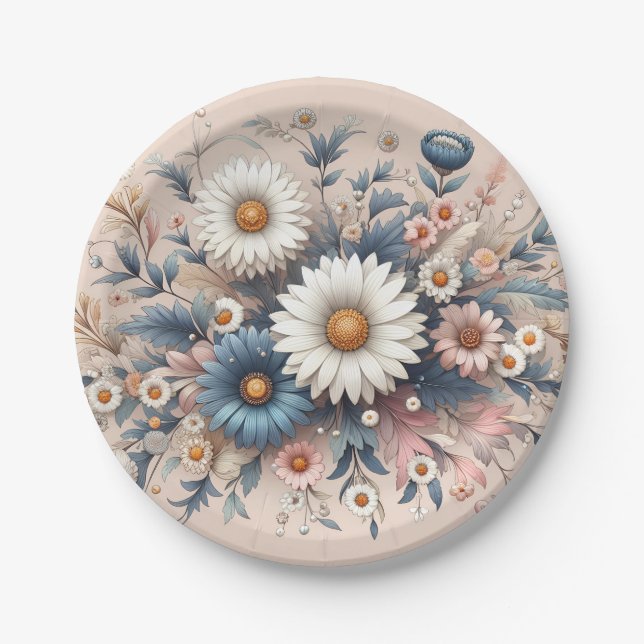 Transform Your Space with Elegant Daisy Floral Paper Plates (Front)