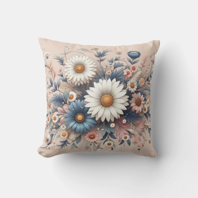 Transform Your Space with Elegant Daisy Floral Throw Pillow (Front)