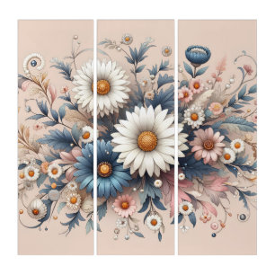 Transform Your Space with Elegant Daisy Floral Triptych
