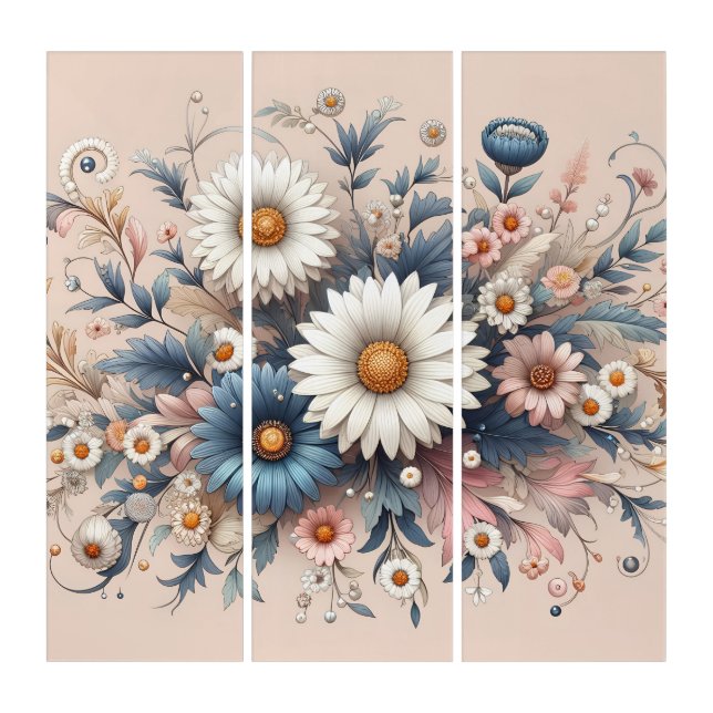 Transform Your Space with Elegant Daisy Floral Triptych (Front)