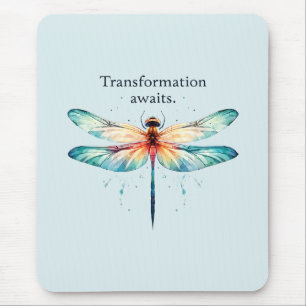 Transformation Awaits - Colorful Dragonfly Mouse Pad