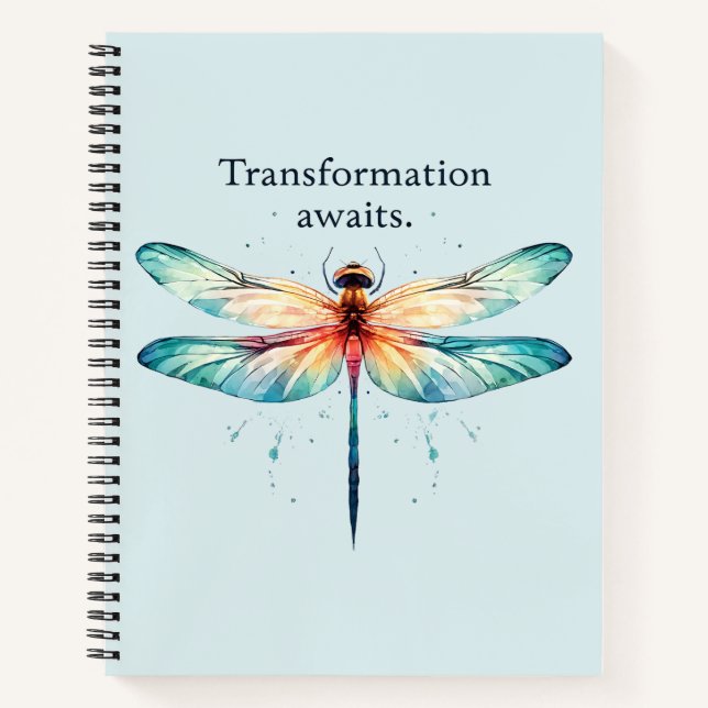Transformation Awaits - Colorful Dragonfly Notebook (Front)