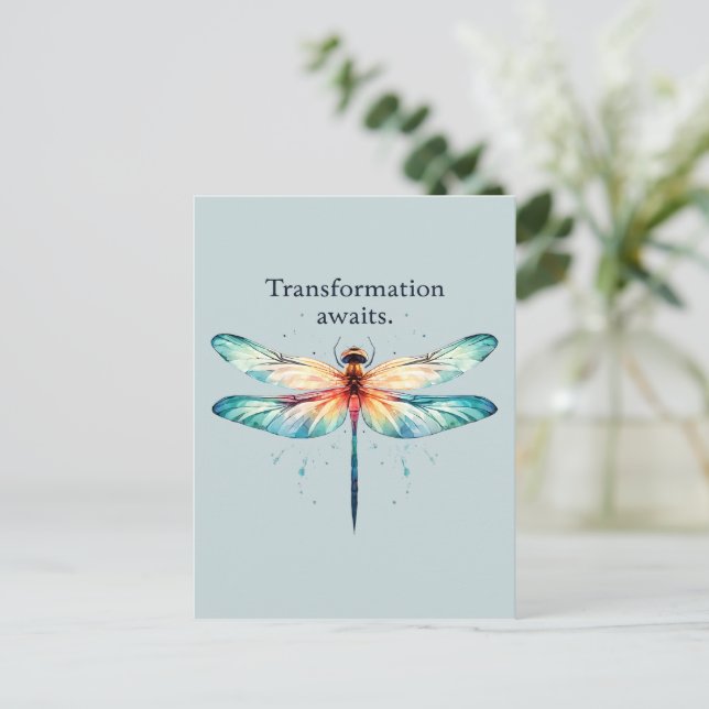 Transformation Awaits - Colorful Dragonfly Postcard (Standing Front)