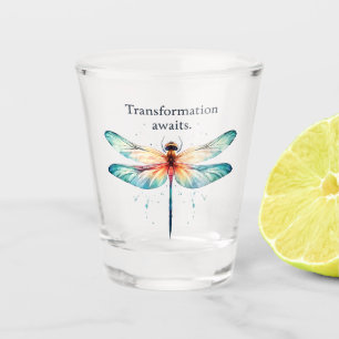 Transformation Awaits - Colorful Dragonfly Shot Glass