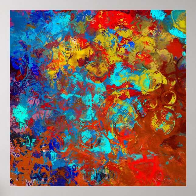 Transformations XXI Blue Red Teal Abstract Poster (Front)