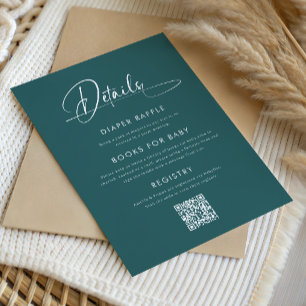 Transformative Teal Baby Shower Details Card QR