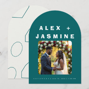 Transformative Teal Modern Arched Wedding  Invitation
