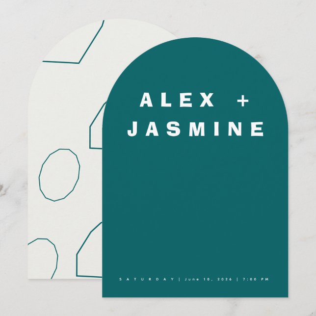 Transformative Teal Modern Arched Wedding  Invitation (Front/Back)