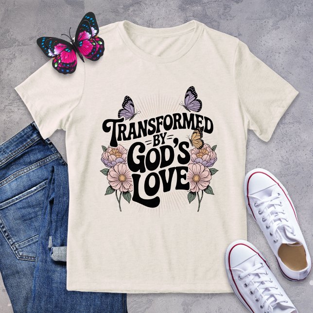 Transformed by God’s Love Butterfly Retro Floral  Tri-Blend Shirt (Creator Uploaded)