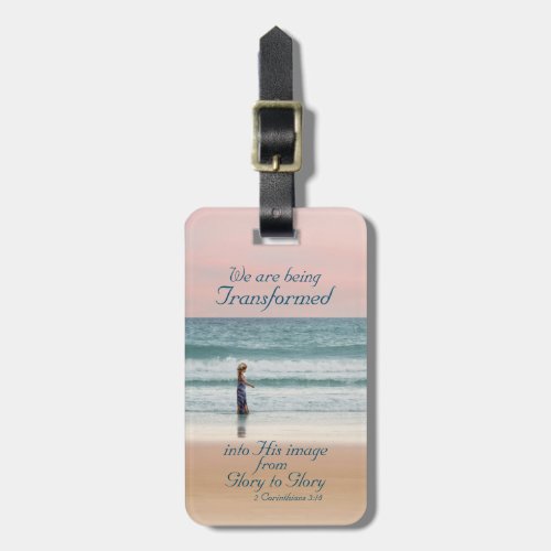 Transformed into His Image Bible Girl on Beach Luggage Tag