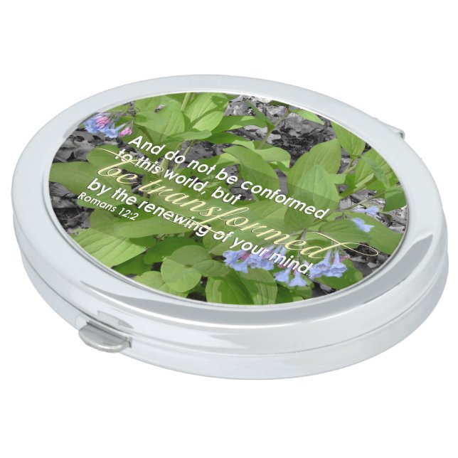 Transformed Romans 12:2 Christian Bible Floral Mirror For Makeup (Turned)