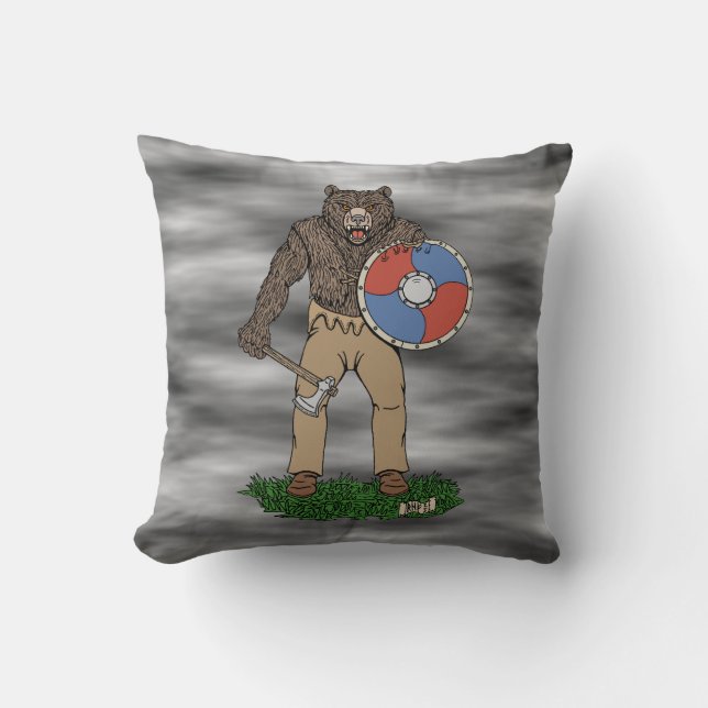 Transformed Viking Berserker or Werebear Throw Pillow (Front)