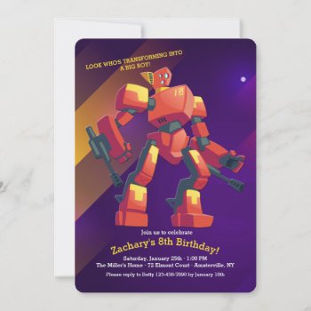 Transforming Robot Birthday Invitation by PixiePrints at Zazzle