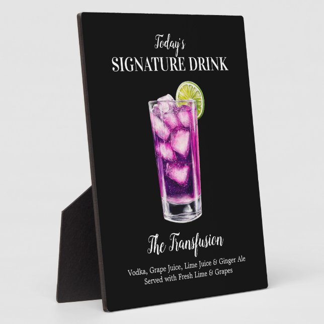 Transfusion Cocktail Bar Drink Sign Personalized Plaque (Side)