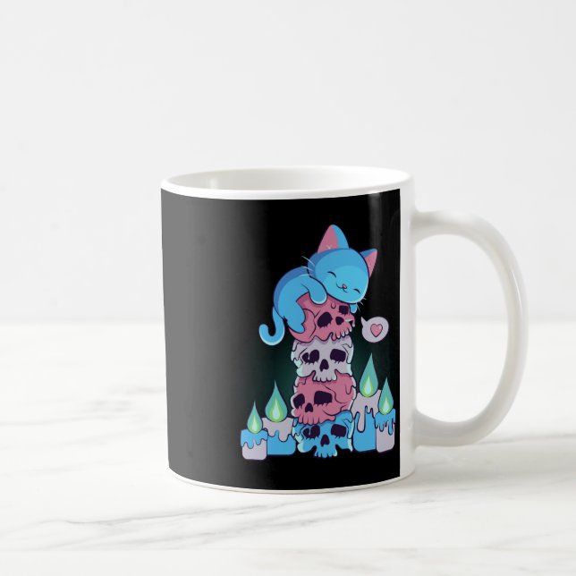 Transgender Aesthetic Kawaii Cat On Skulls Subtle  Coffee Mug (Right)