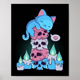 Transgender Aesthetic Kawaii Cat On Skulls Subtle Poster
