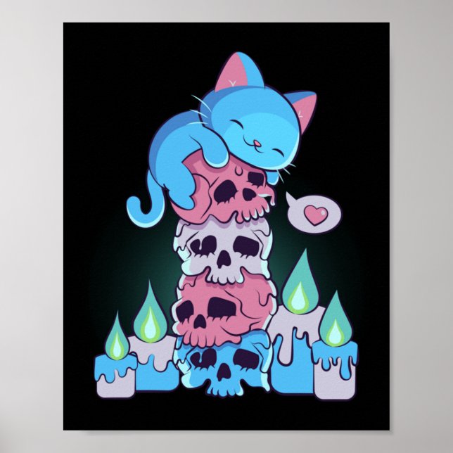 Transgender Aesthetic Kawaii Cat On Skulls Subtle  Poster (Front)