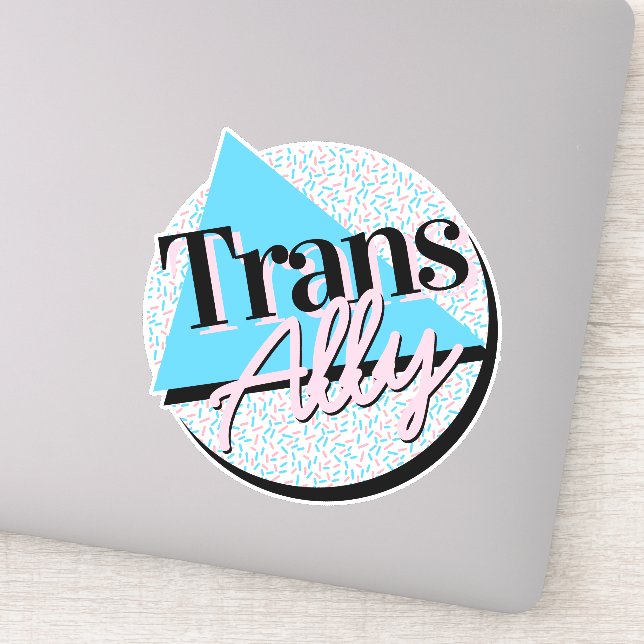 Transgender Ally Pink Blue 80s Memphis Sticker (Detail)